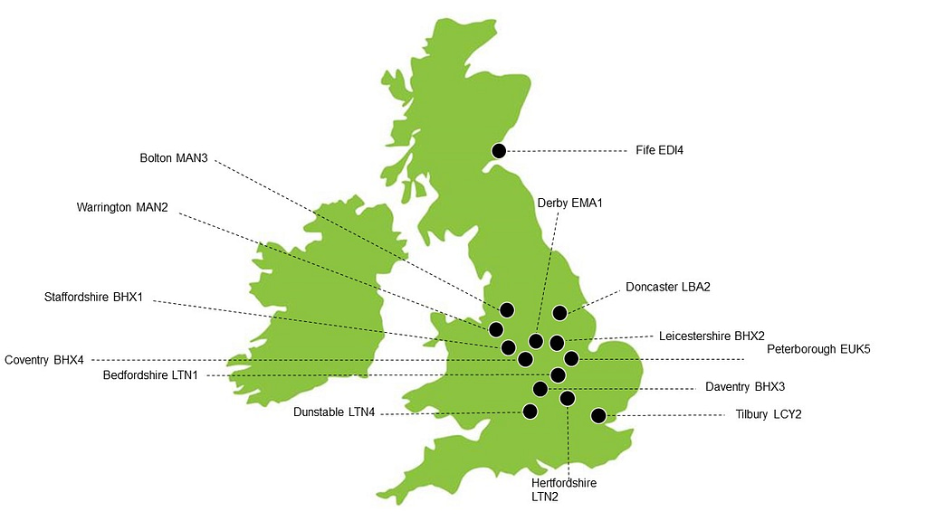 Amazon UK FBA Locations Map