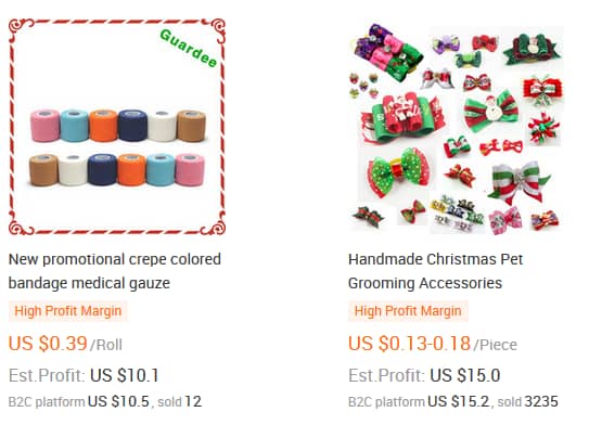 screenshot of alibaba wholsesale products