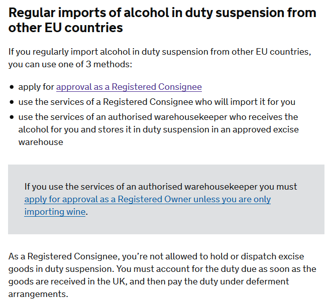 Importing alcohol requirements