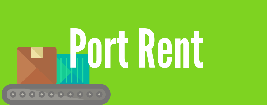 a graphic with the words port rent in bold font